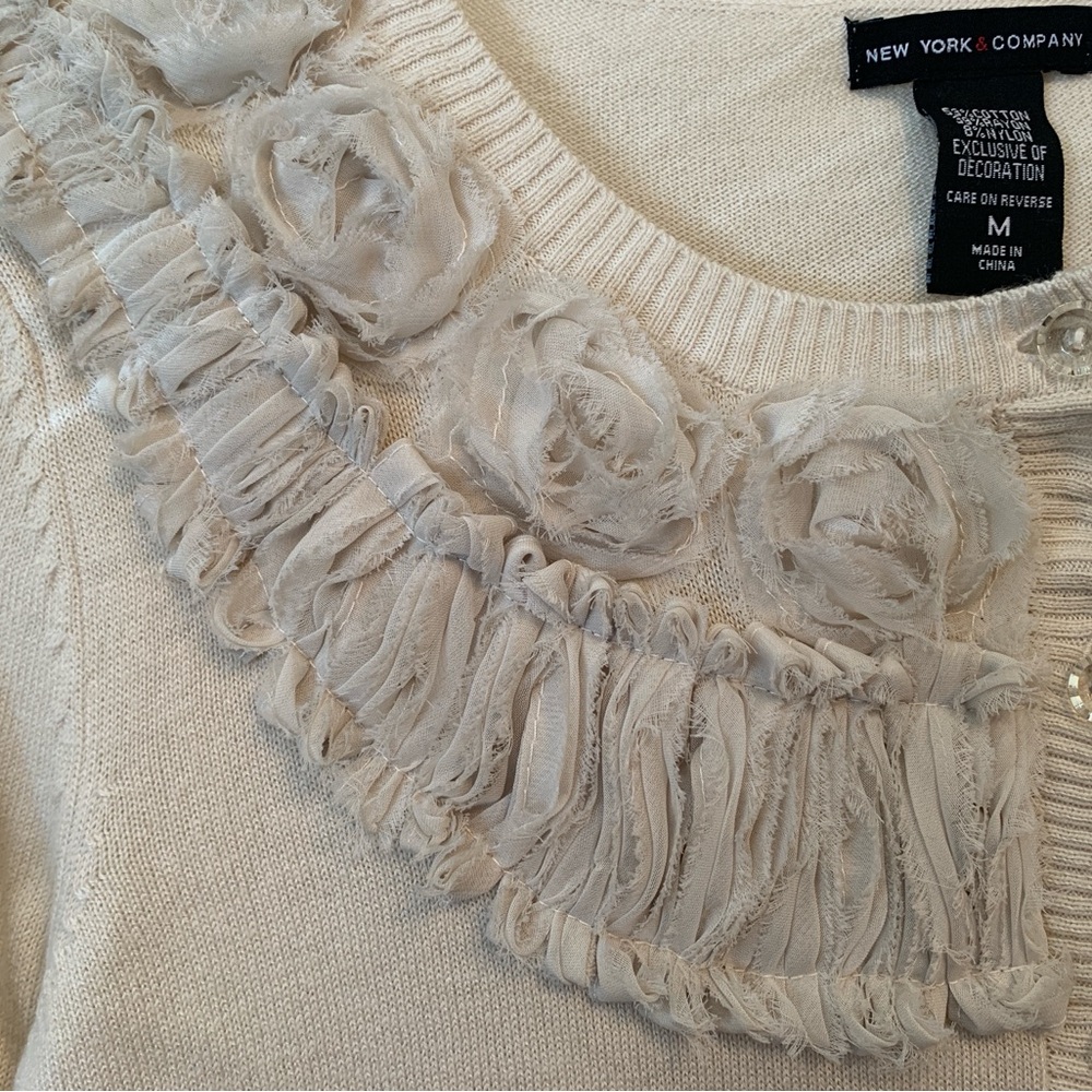 New York and Co. Ivory Floral Embellished Cardigan - Picture 11 of 11